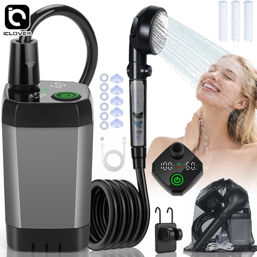 Portable Camping Shower Outdoor Camp Pump Rechargeable for Hiking Travel Beach