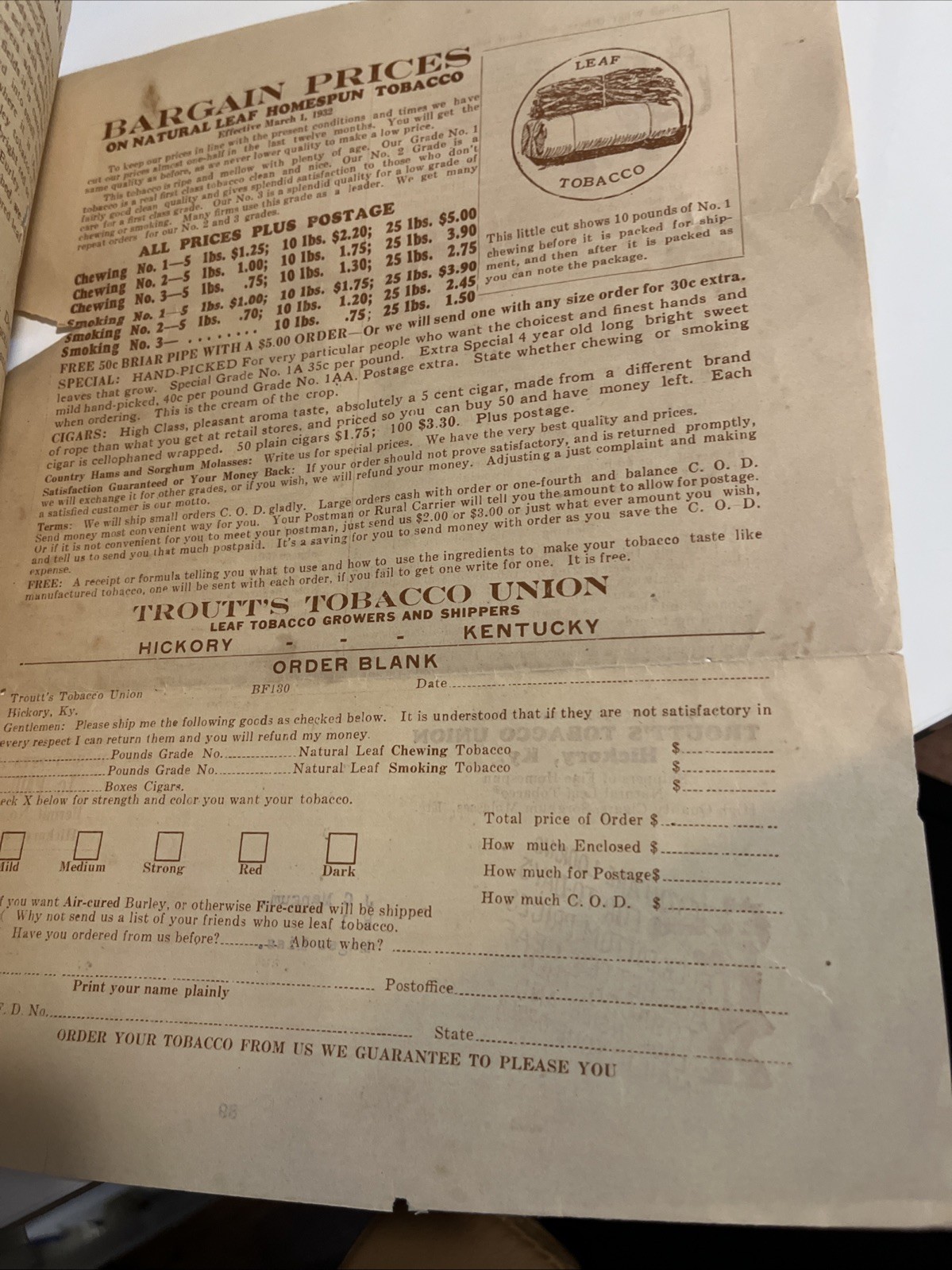 1920s letter from L.O. Troutt of Troutt's Tobacco Union To Long Lost Customer