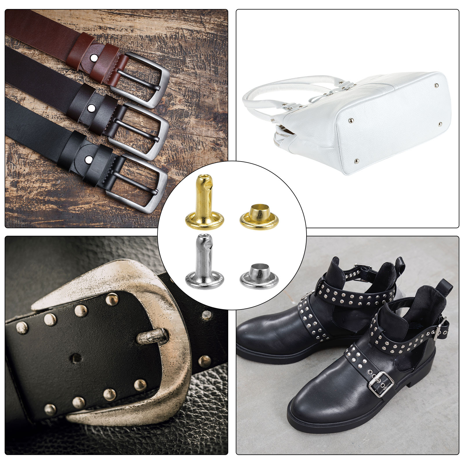 200 Sets Leather Rivets 9mm x 8mm Metal with 3 Setter Tools Bronze