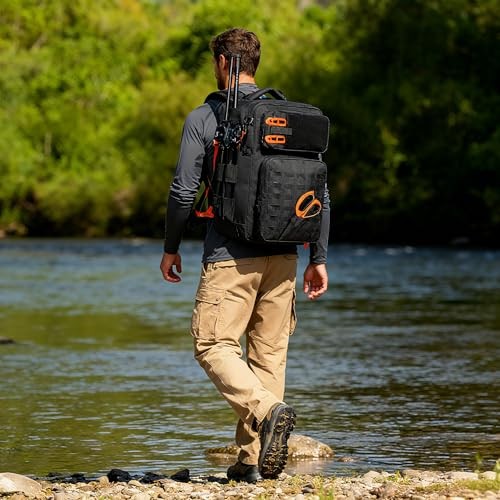 Fishing Tackle Backpack With Rod Holder, 50L Large Tackle Bag for Fishing,