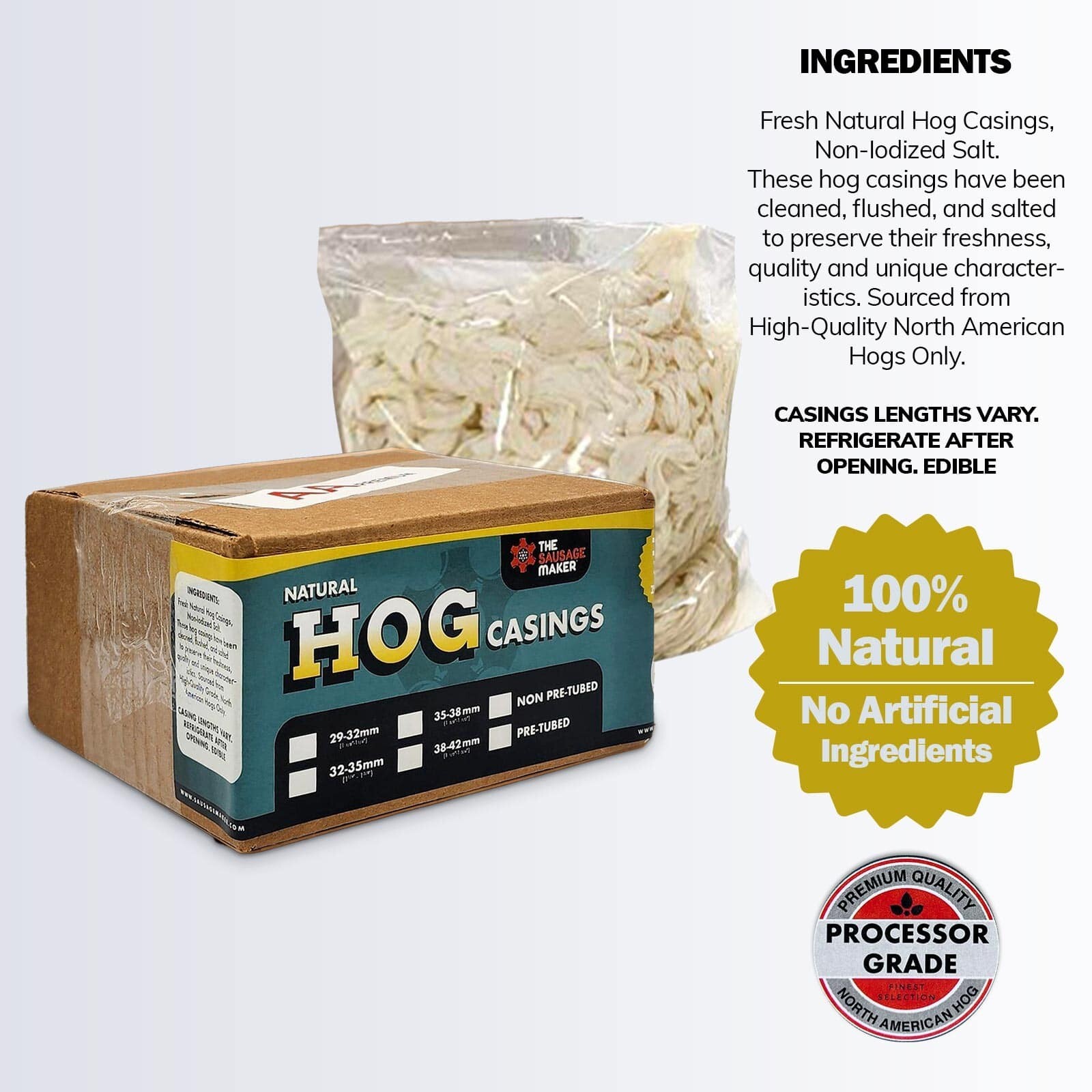 The Sausage Maker Natural Hog Sausage Casings Grade-A Edible Skin Whole Hank