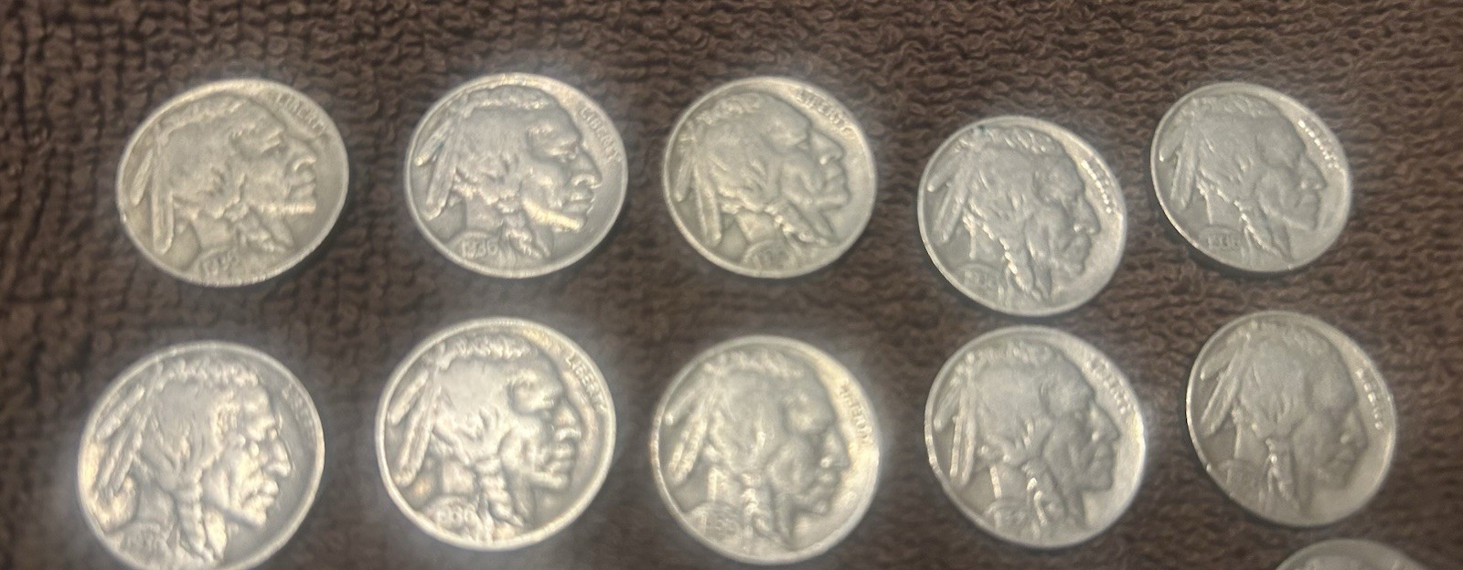 LOT OF 40 BUFFALO NICKELS FULL ROLL 1913 TO 1938 READABLE DATES INDIAN HEAD kob