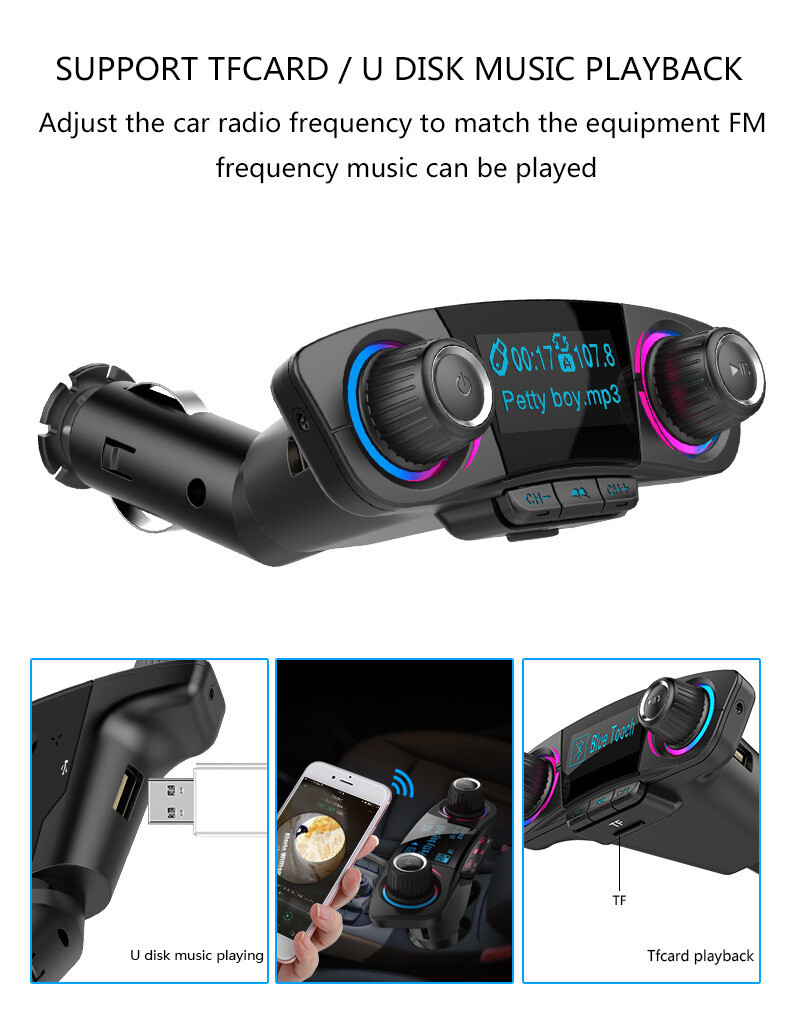 Bluetooth 4.0 FM Transmitter 1.3in LED Screen For Car Wireless Bluetooth FM 2USB