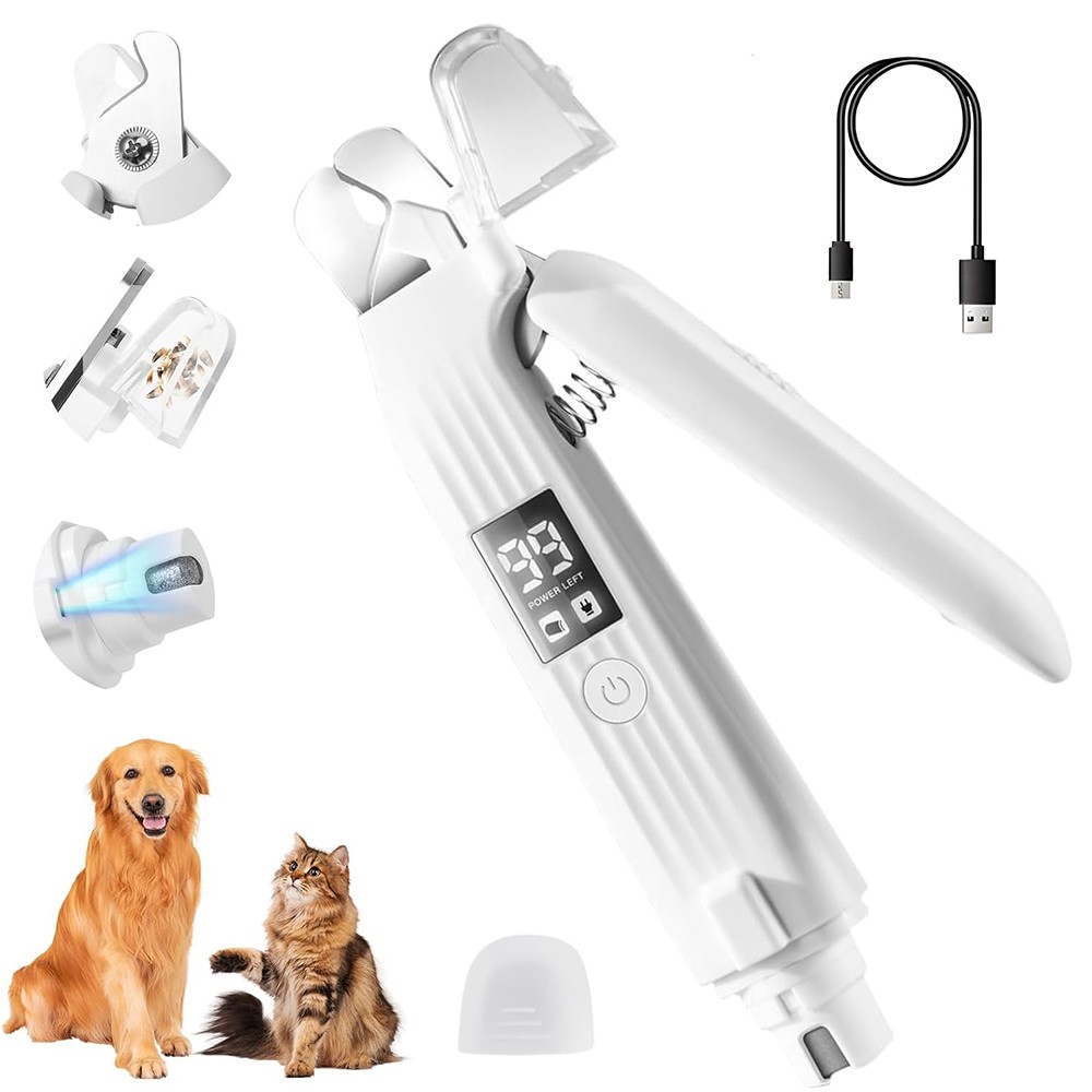 Electric Dog Nail Grinder Pet Trimmer USB Rechargeable Clipper with LED Light US