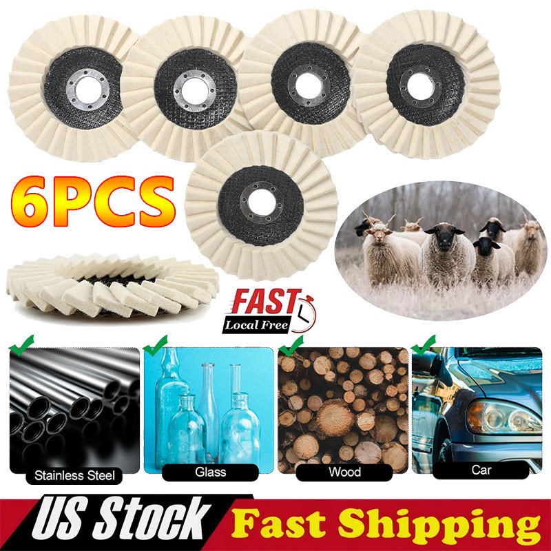 6PCS 5" Wool Felt Flap Disc Metal Working Polishing Buffing Wheel for Grinder