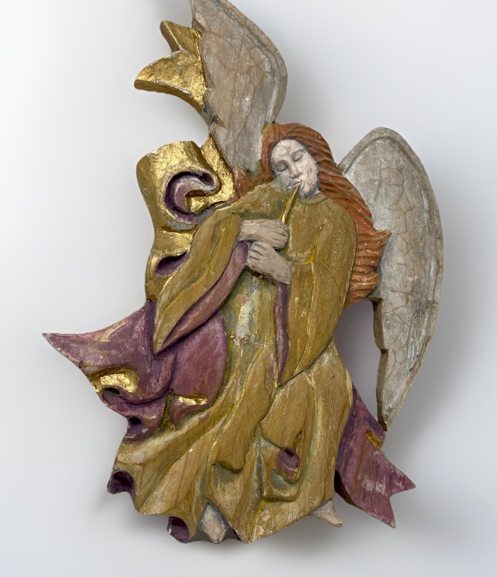 VTG Carved Wooden 13” Angel Playing Trumpet Angelic Wall Art Philippines