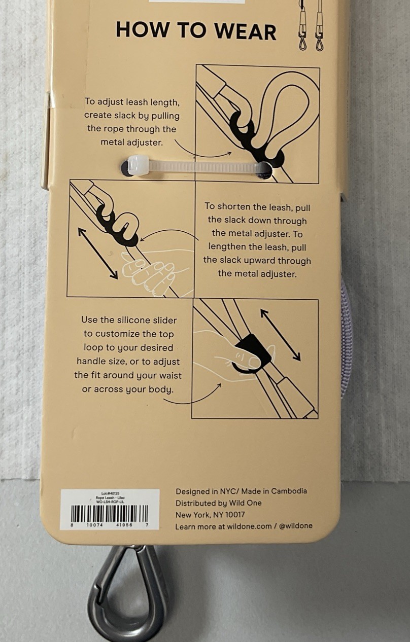 Wild One Adjustable Hands-Free Standard Rope Leash - Lilac - Brand New