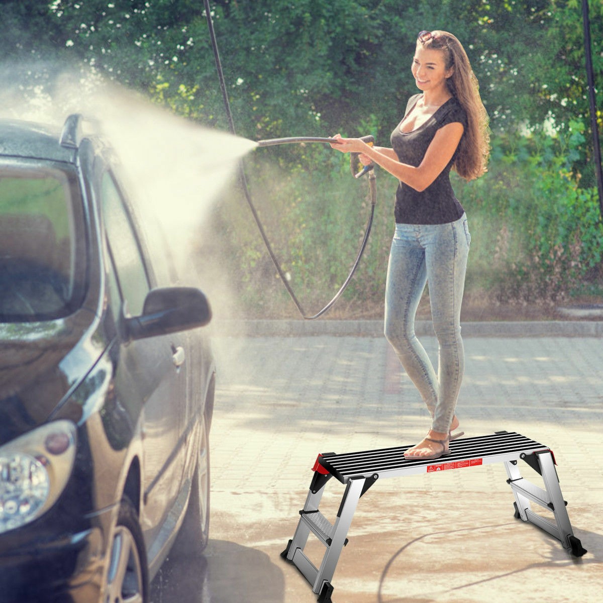 IRONMAX 330lbs Aluminum Folding Work Bench Drywall Ladder Step Stool Non-slip