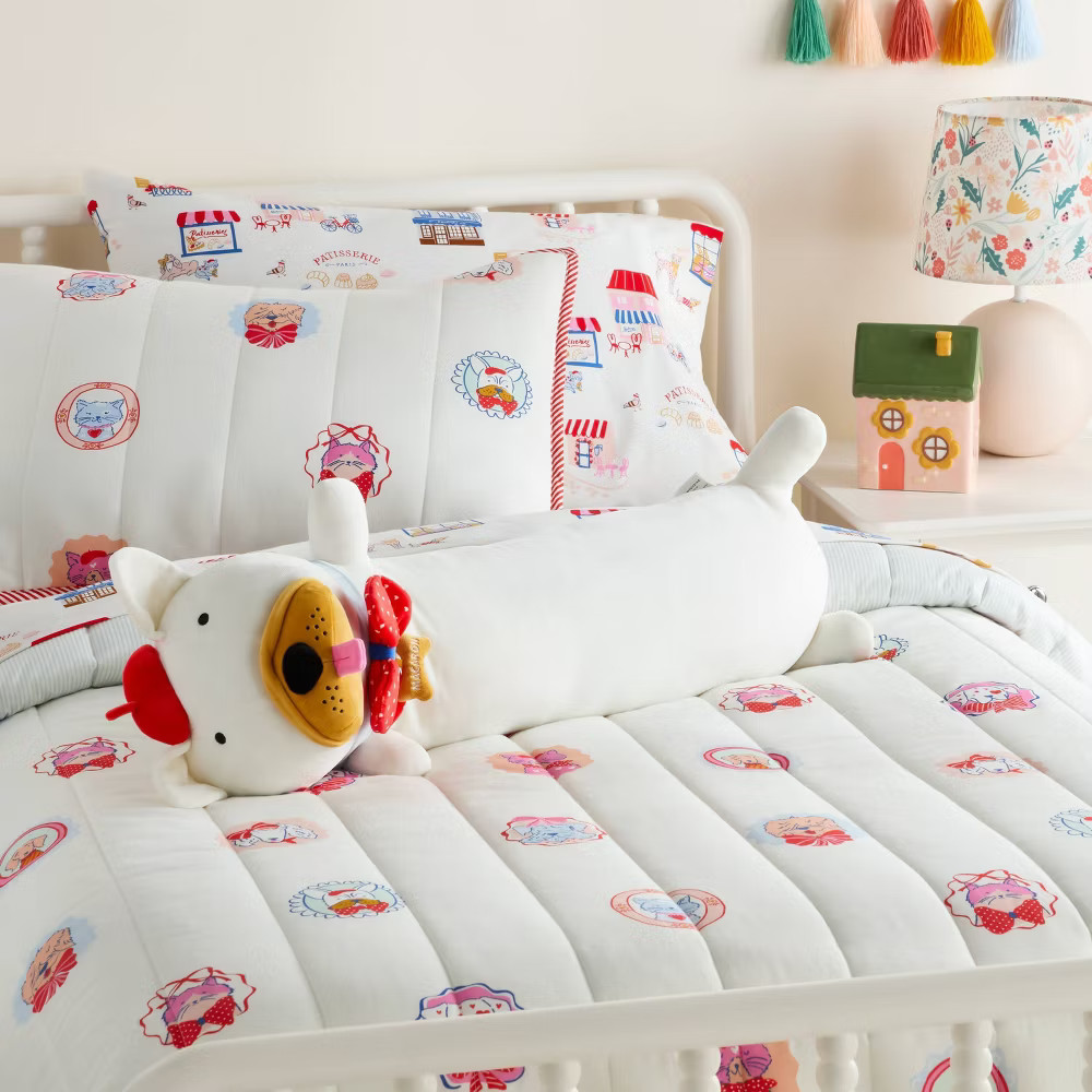 Frenchie Kids' Long Weighted Plush Throw Pillow Cream - Pillowfort