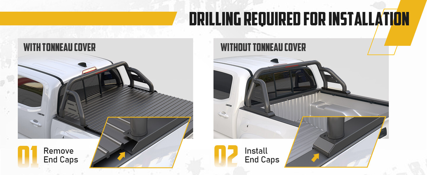 Roll Bar Fits for Toyota Tacoma 2005-2025 with Light Mounting Bracket Heavy Duty