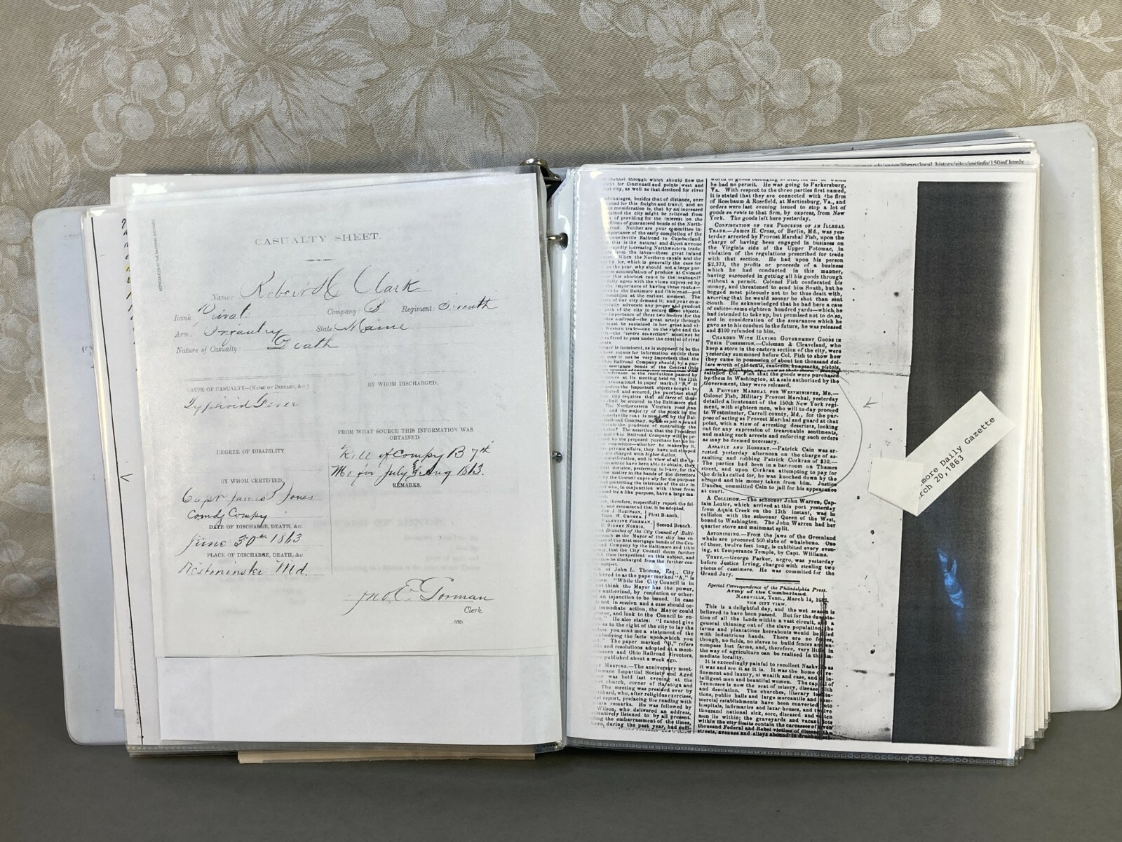 Civil War Binder on the Battle of Westminster June 29th 1863
