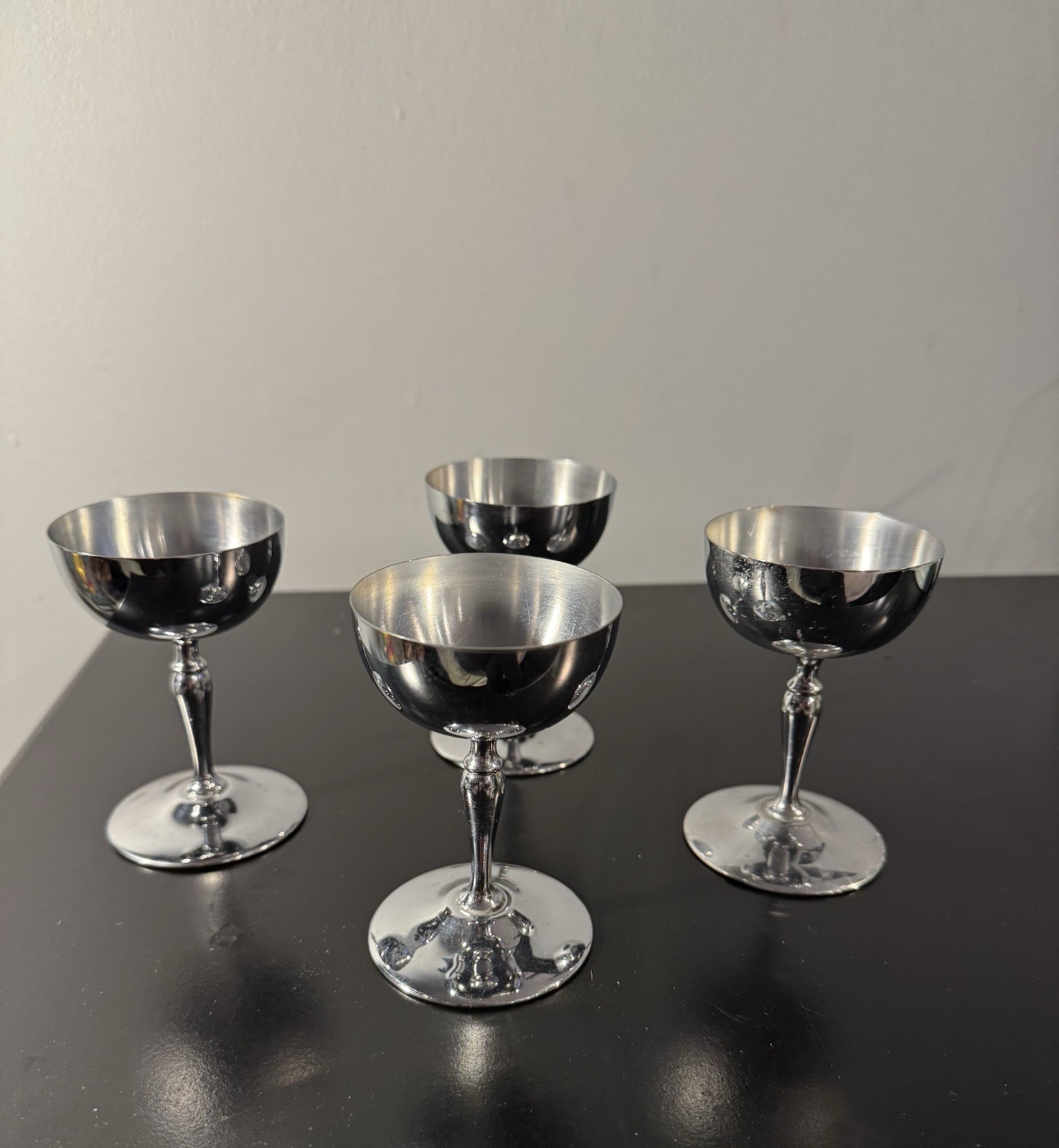 Set Of Four Silver Plated Cocktail Coupe Glasses
