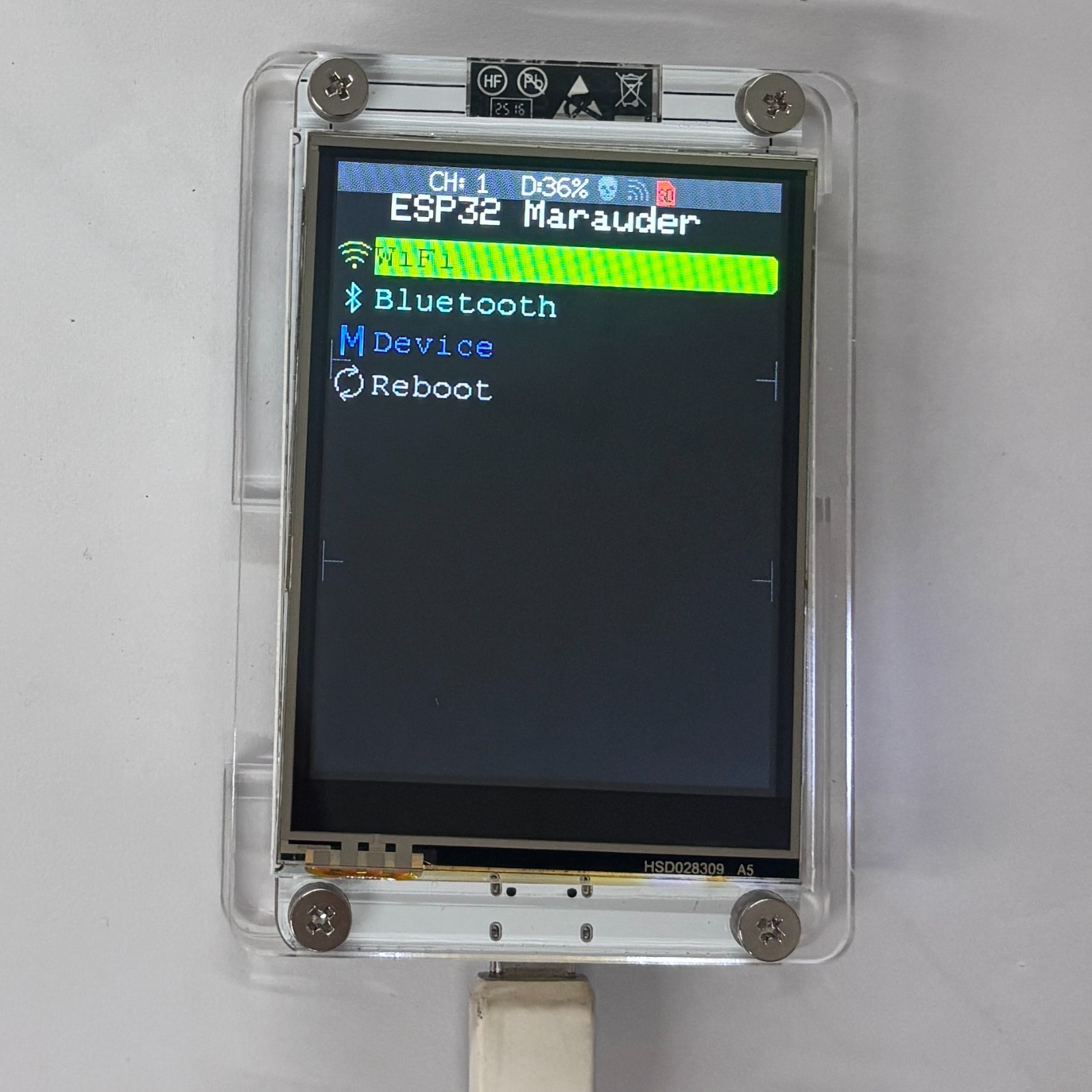 ESP32 Marauder WiFi BT Network Monitor 2.8" Touch Screen RSSI Data Readout