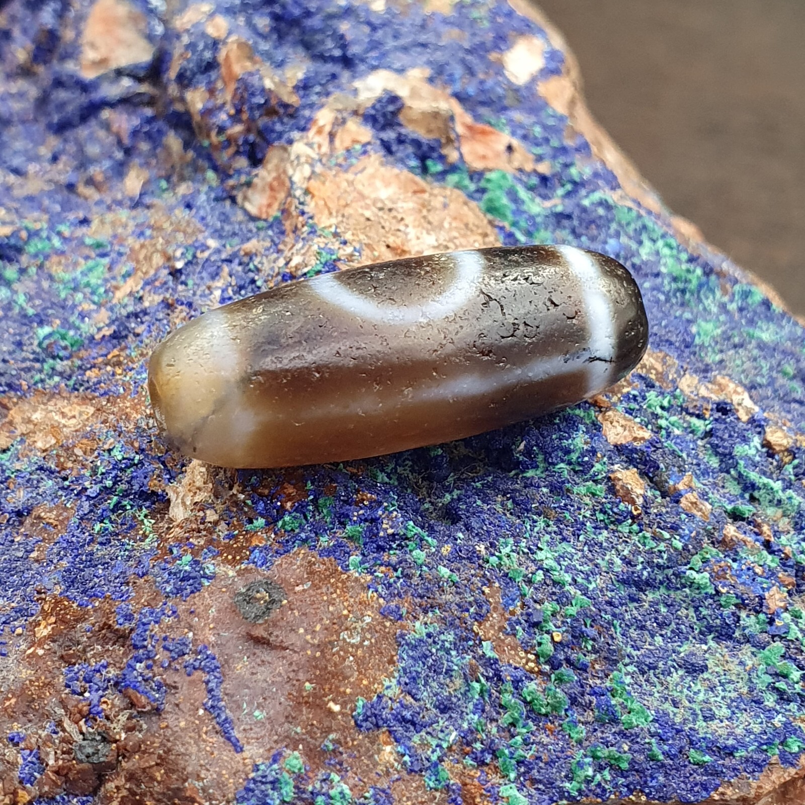 Antique Old Tibetan 2Circle Eyes Agate stone Dzi Bead Amulet HQ-8