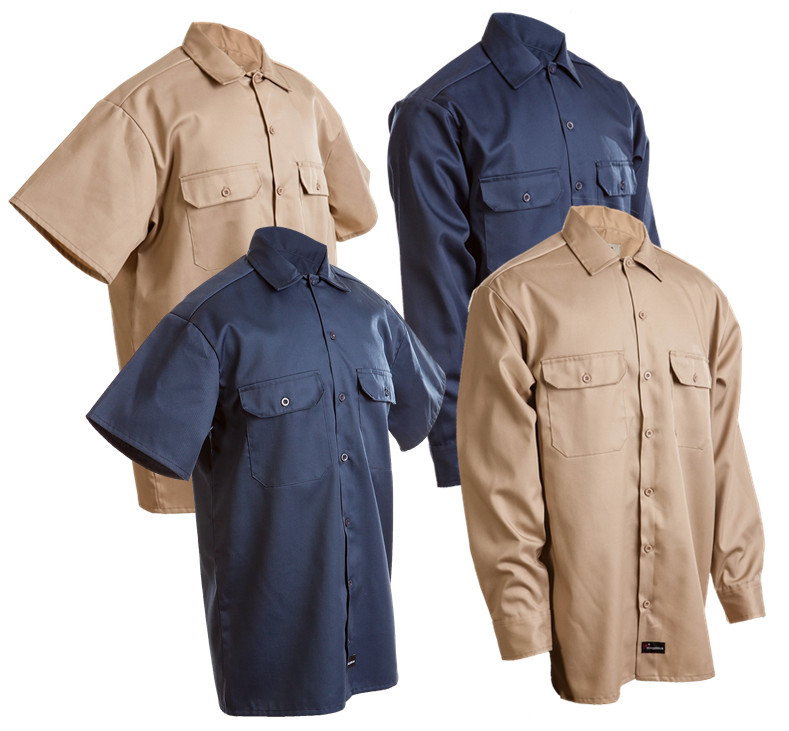 Work Shirt Men's Navy Khaki Conqueror Mechanic Uniform Long Short Sleeve Button