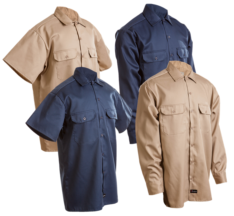 Work Shirt Men's Navy Khaki Conqueror Mechanic Uniform Long Short Sleeve Button