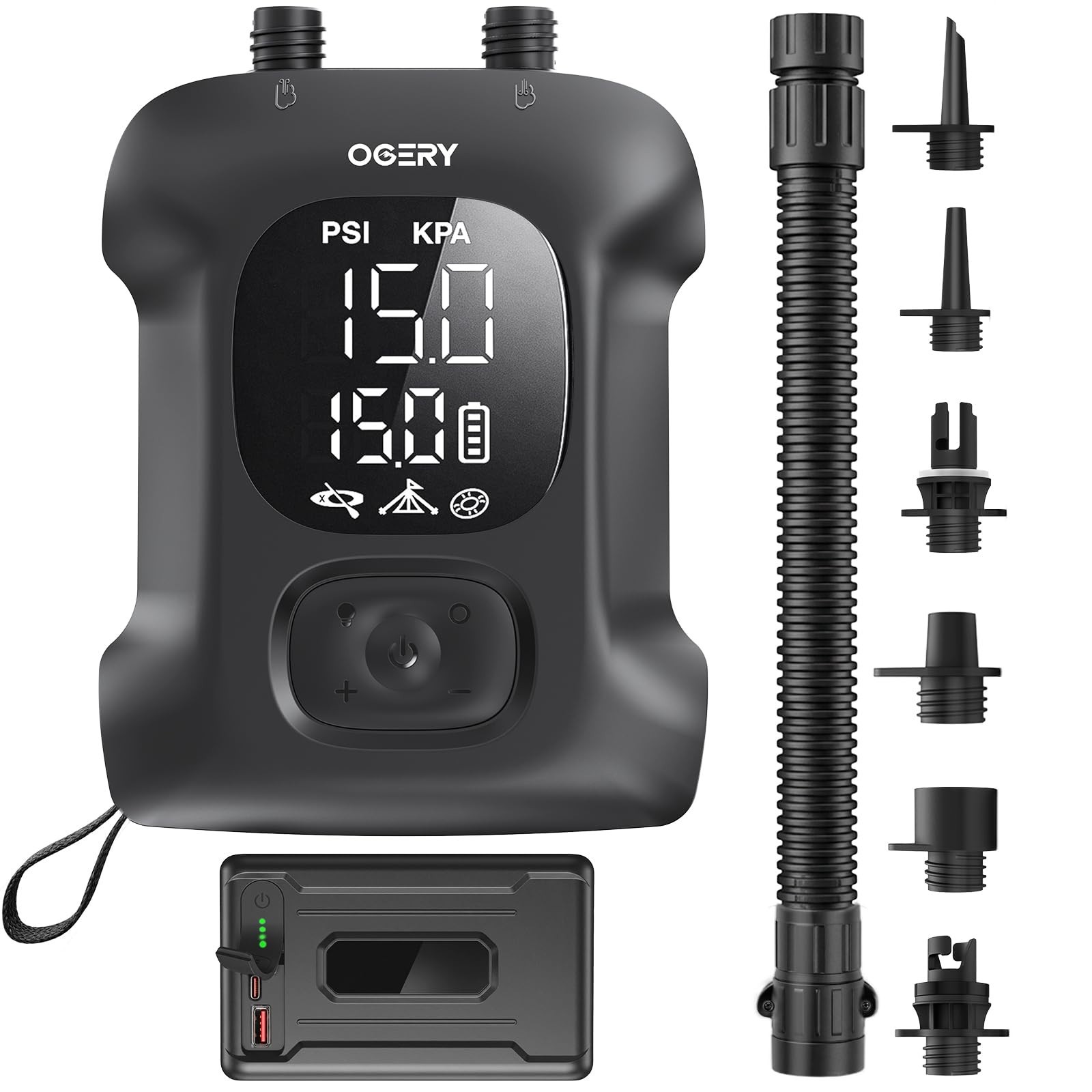OGERY Paddle Board Electric Pump 20PSI with Safe & Fast Dual Stage Inflation & D