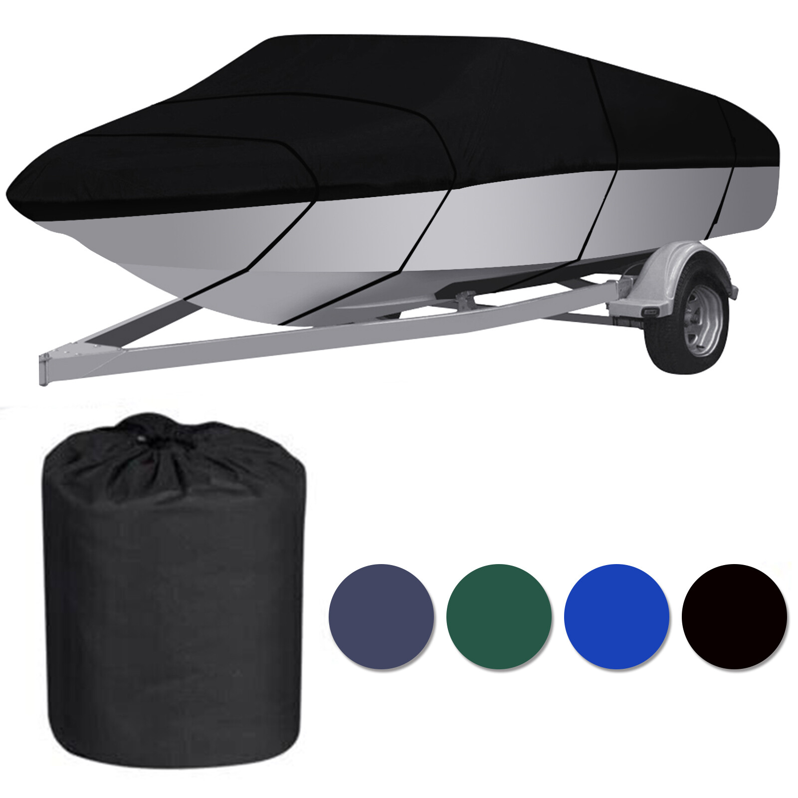 Waterproof Heavy Duty Trailerable Boat Cover Fishing V-Hull Tri-Hull Runabout