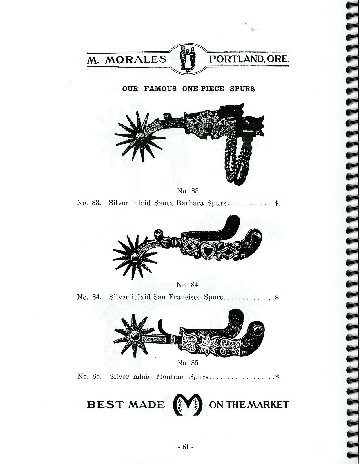 Excellent LARGE Mike Morales COWBOY BIT & SPUR Catalog #5 Reprint Oregon 1925