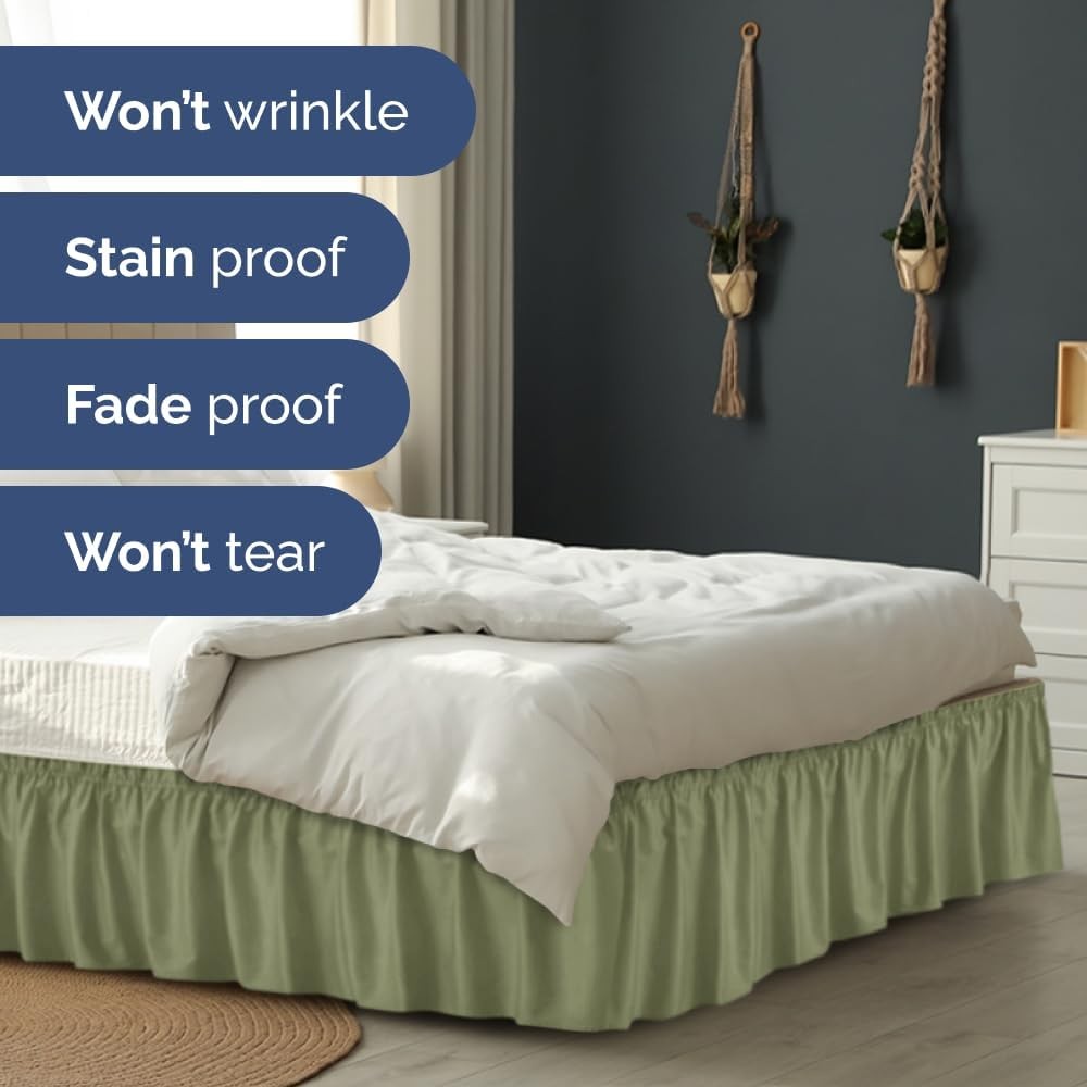 Wrap Around Dust Ruffle Bed Skirt - Sage Green for Queen Size Beds with 12''Drop