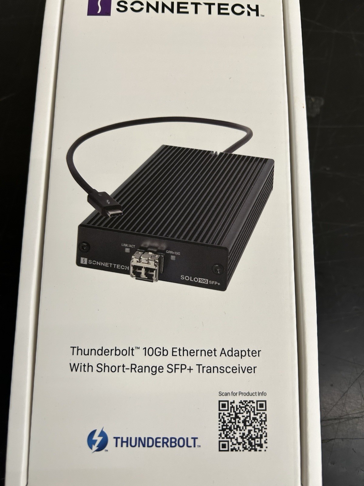 Solo10G SFP+ 10 Gigabit Ethernet Thunderbolt 3 Adapter with Short-Range SFP+