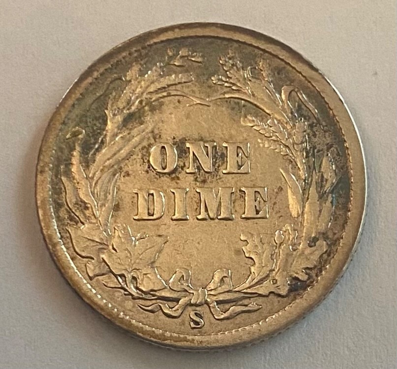 1904-s Barber dime vf album toning scratch on cheek