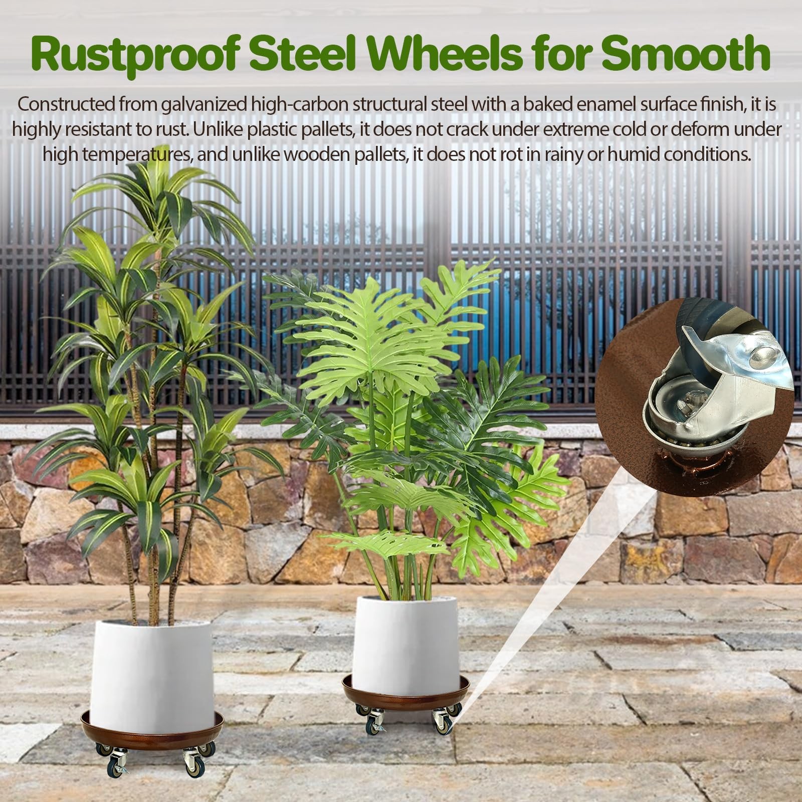 Plant Saucer 12" Rolling Plant Caddy Rolling Plant Stand with Wheels – Heavy ...