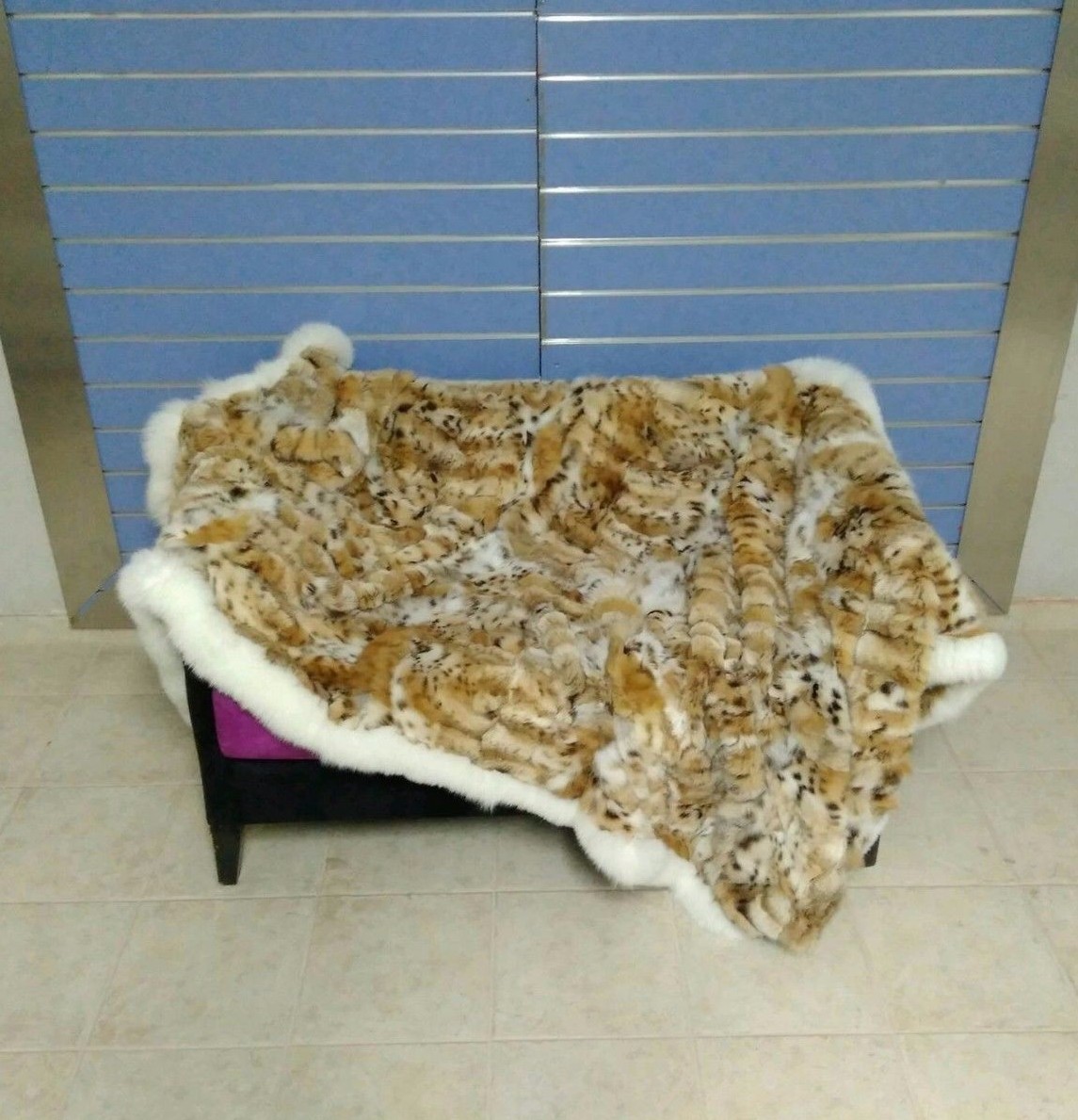 Luxury Lynx Fur Throw 100% Real Lynx Blanket Genuine Bedspread With Fox Outline