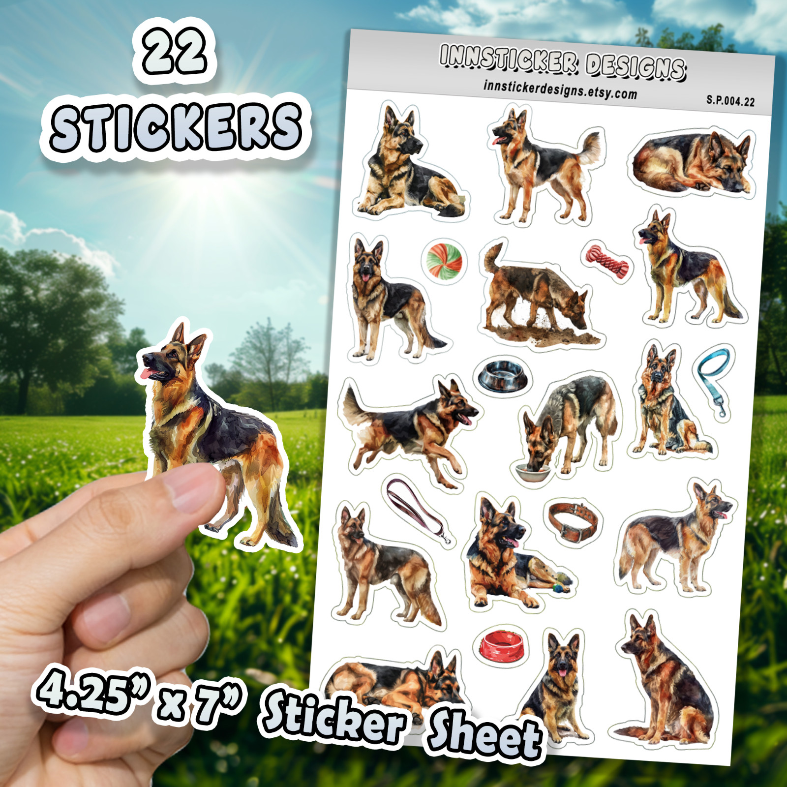 German Shepherd Dog Stickers for Journals, Scrapbooks, Planners, Glossy, Matte