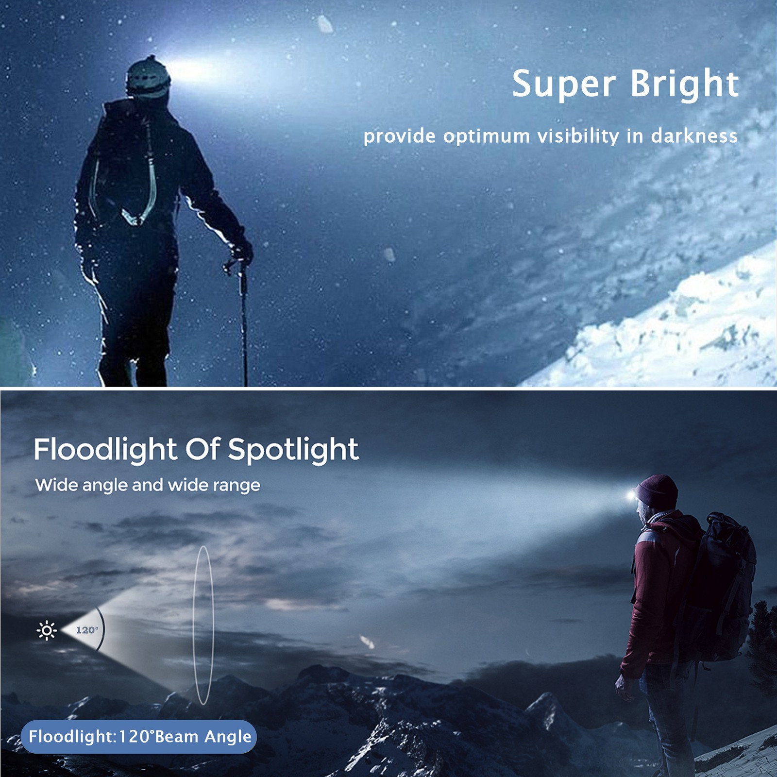 COB LED Headlamp USB Rechargeable Headlight Torch Work Light Bar Head Band Lamp