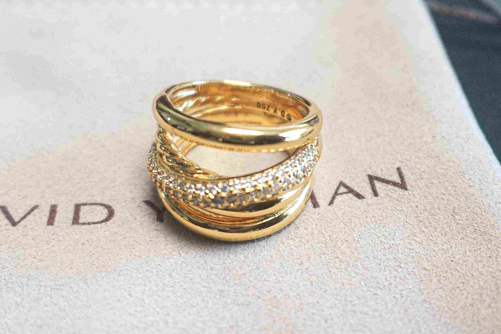 New&DavldYurman5Row&Crossover&Ring&18K&Yellow Gold Pavé Diamond US*8