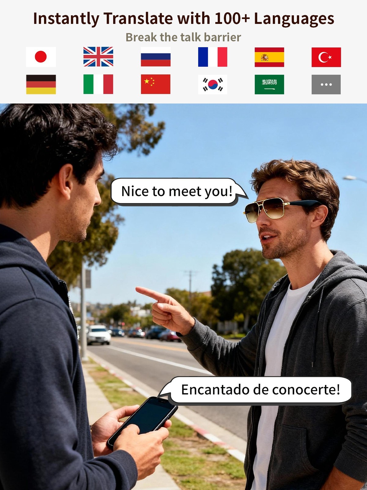 AI Smart Glasses for Men&Women Bluetooth Open-Ear Speakers for Music Call Work