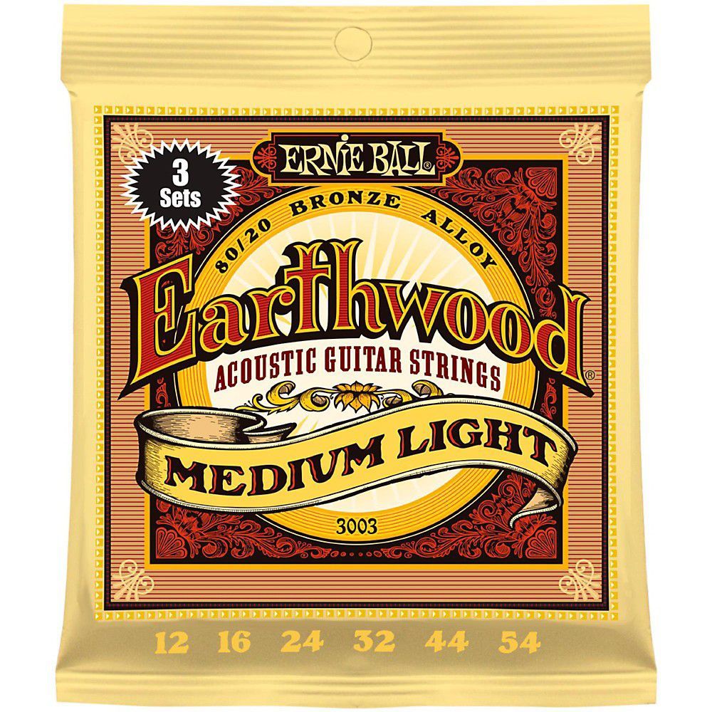 3 SETS ERNIE BALL 2003 EARTHWOOD MED LIGHT ACOUSTIC GUITAR STRINGS 12-54 (3PACK)