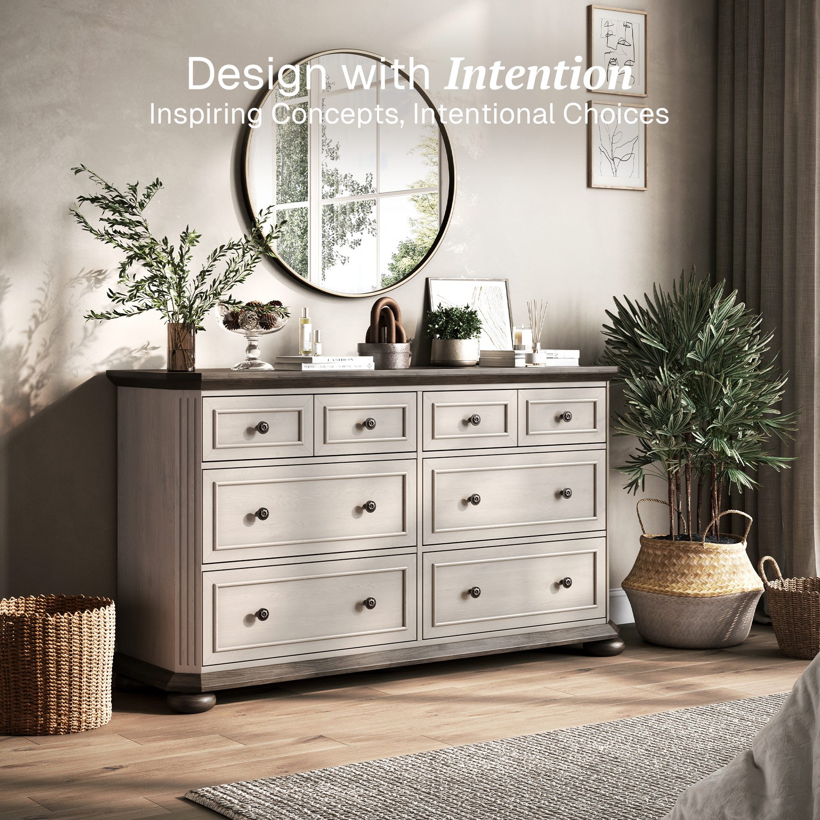 31" Drawer Dresser Chest with 6 Drawers, Antique White