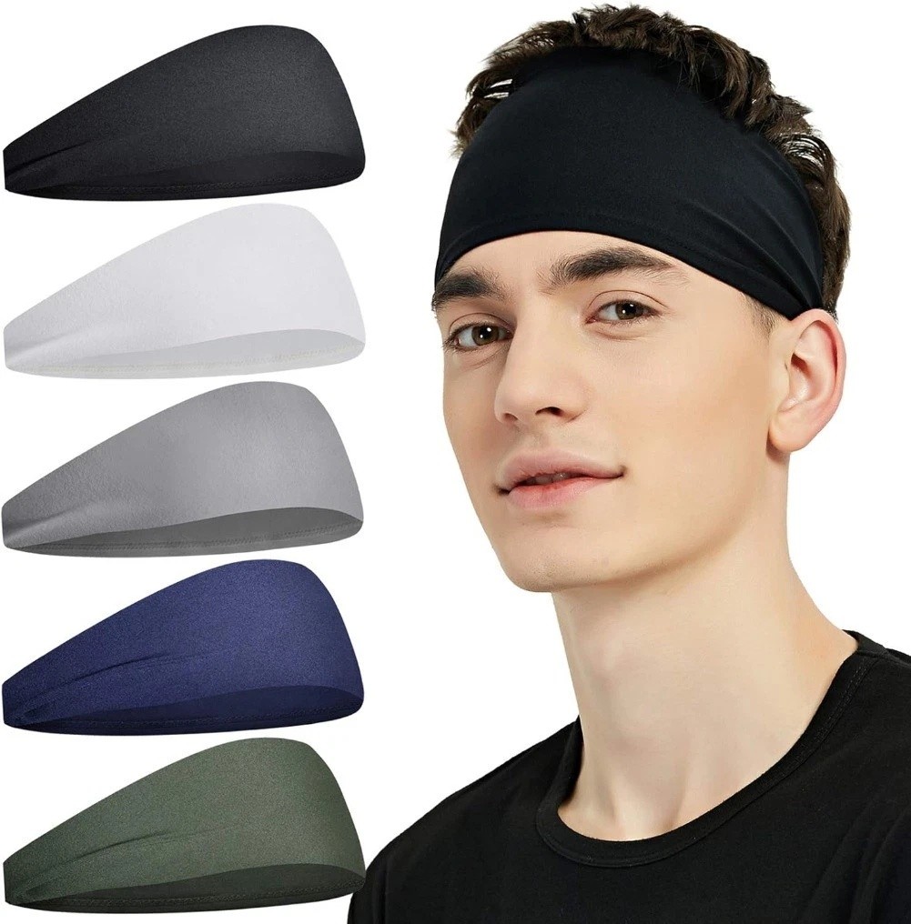 5 Pack Sports Headbands for Men & Women, Moisture Wicking Workout Sweatbands US