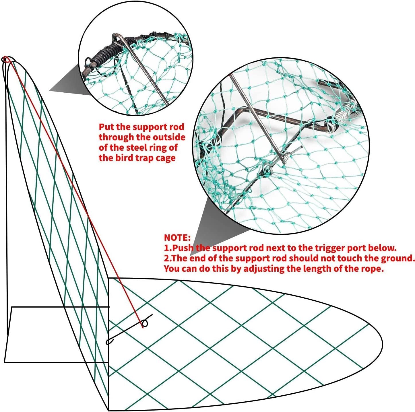 12" 16" 20" Bird Trap Catching Net Catcher Humane Animal Trap For Pigeon Sparrow