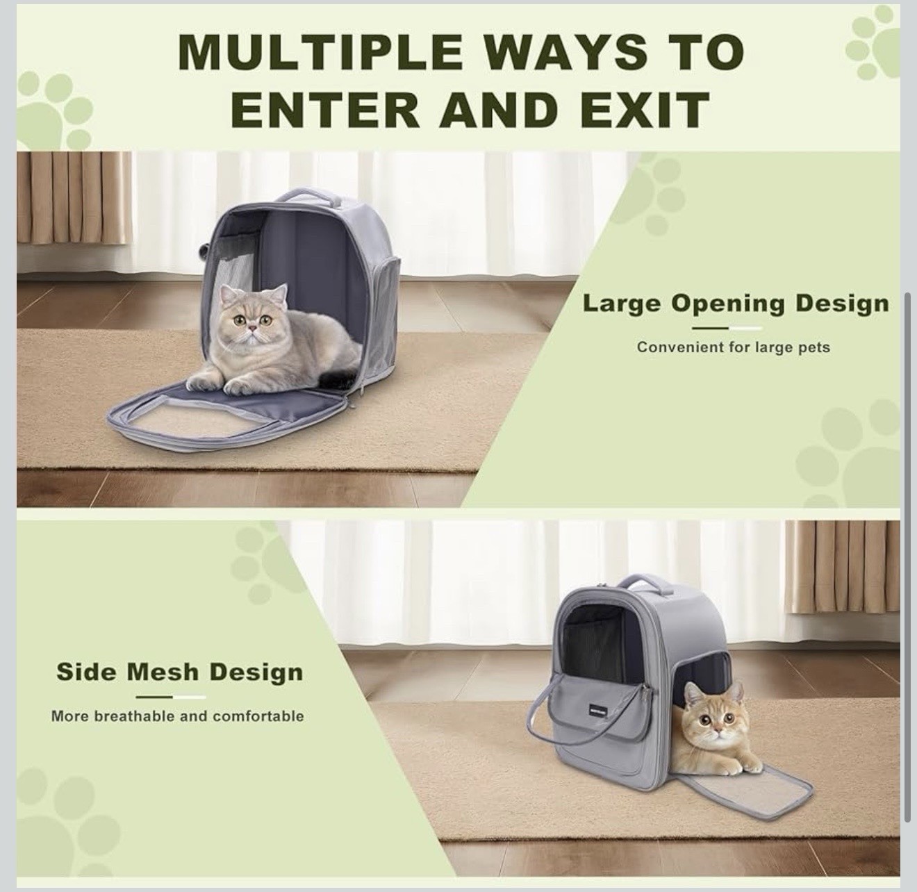 Cat Carrier Backpack, Spacious Breathable Cat Carrying Bag with Three Openings