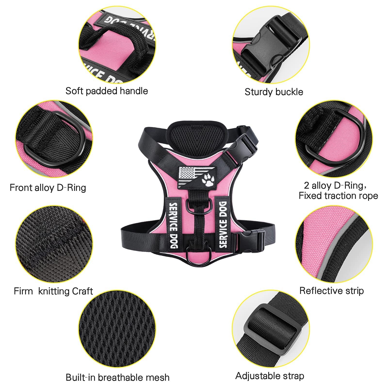 Service Dog Harness, Reflective Dog Vest Harness with 5 PCS Patches, Adjustab...