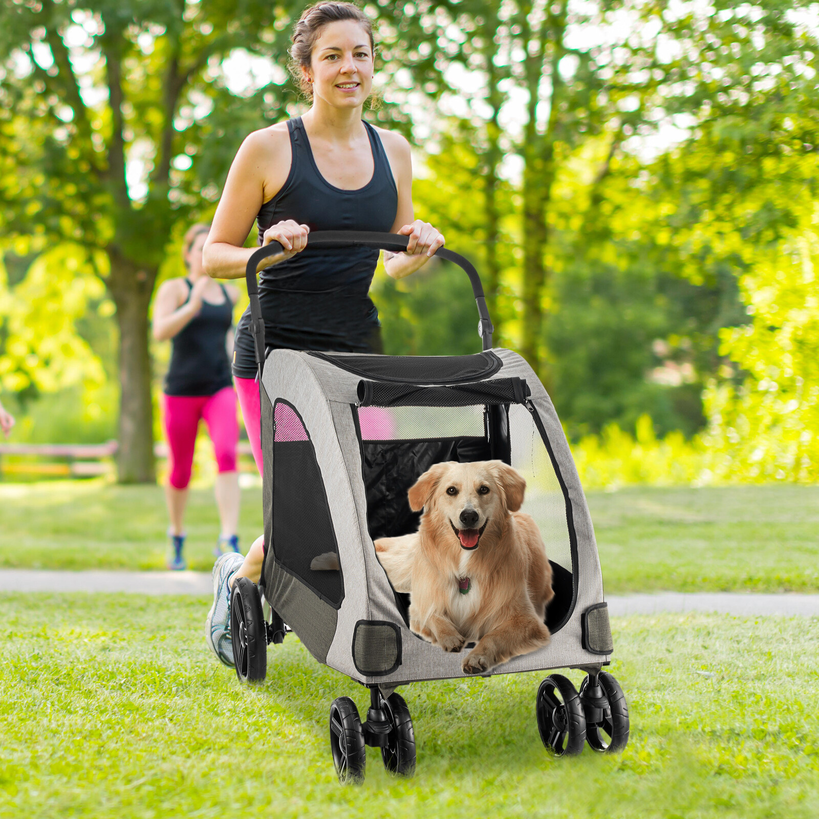 Pet Stroller Up to 150lbs for Medium/Large Dogs and Cats 4-Wheel Travel Carriage