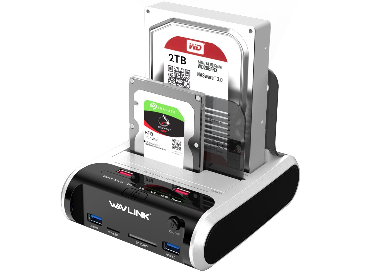 USB 3.0 to SATA for 2.5/3.5" HDD/SSD Dual Bay Docking Station with Offline Clone