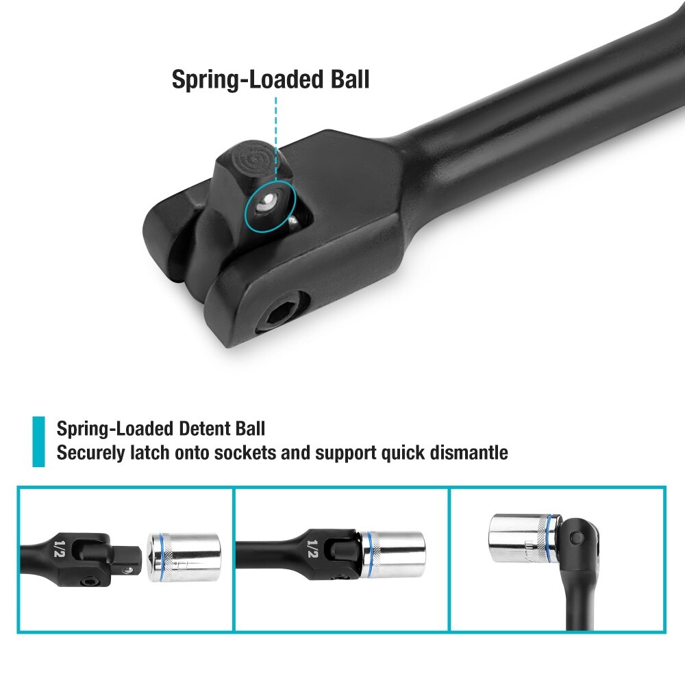 DURATECH 3PCS 6" 10” 15" Breaker Bar Set 1/4" 3/8" 1/2" Drive 180°Rotatable Head