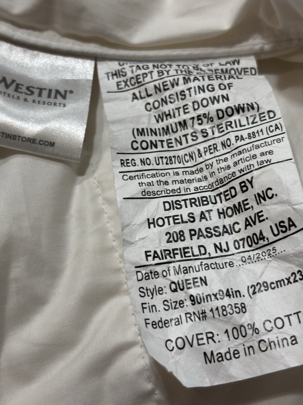 Westin Down Duvet Insert ~ Queen ( 90” x 94”) ~ READ