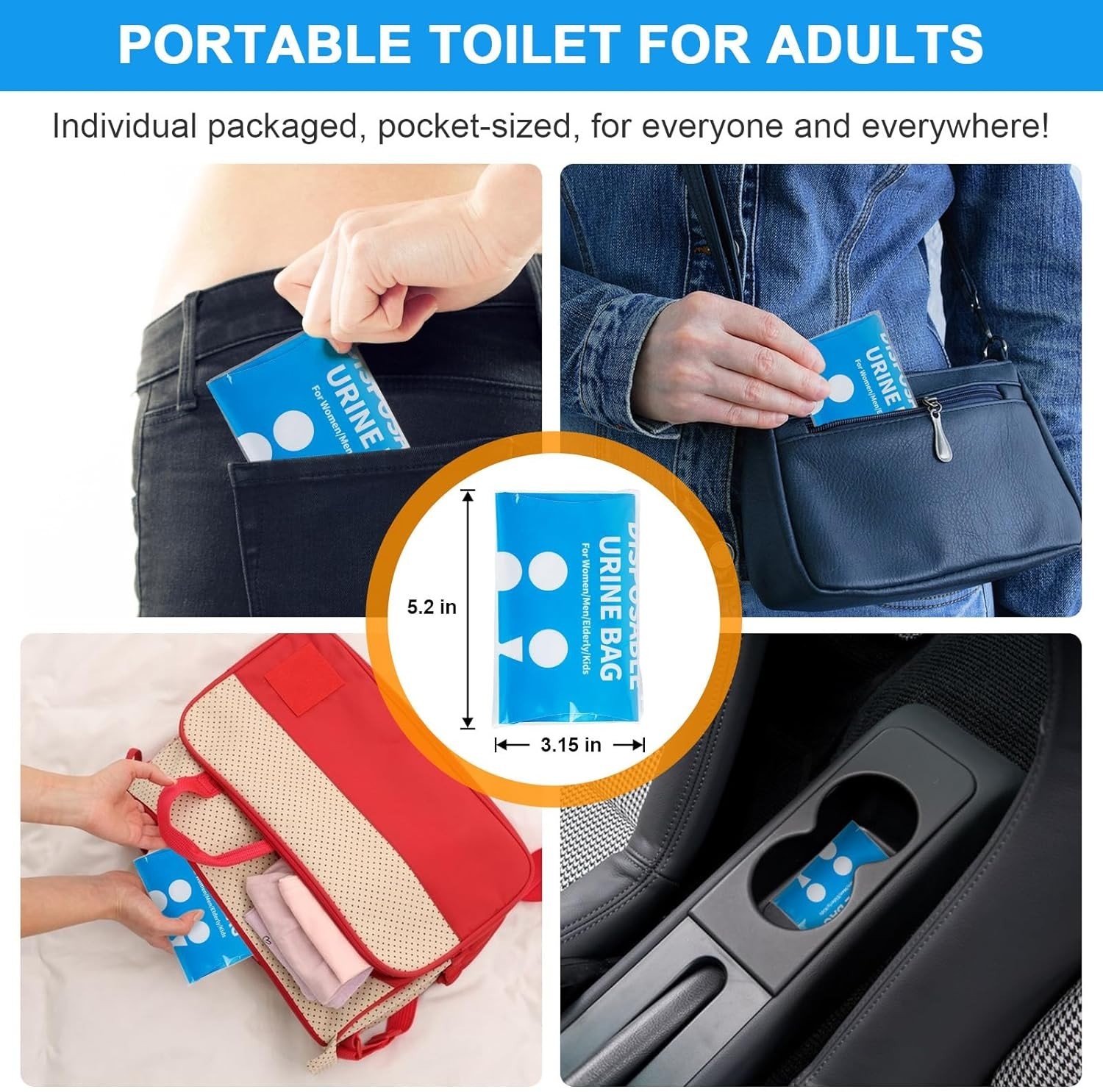 900ML Disposable Pee Bags 12PCS | Travel Urinal for Men Women Kids Camping