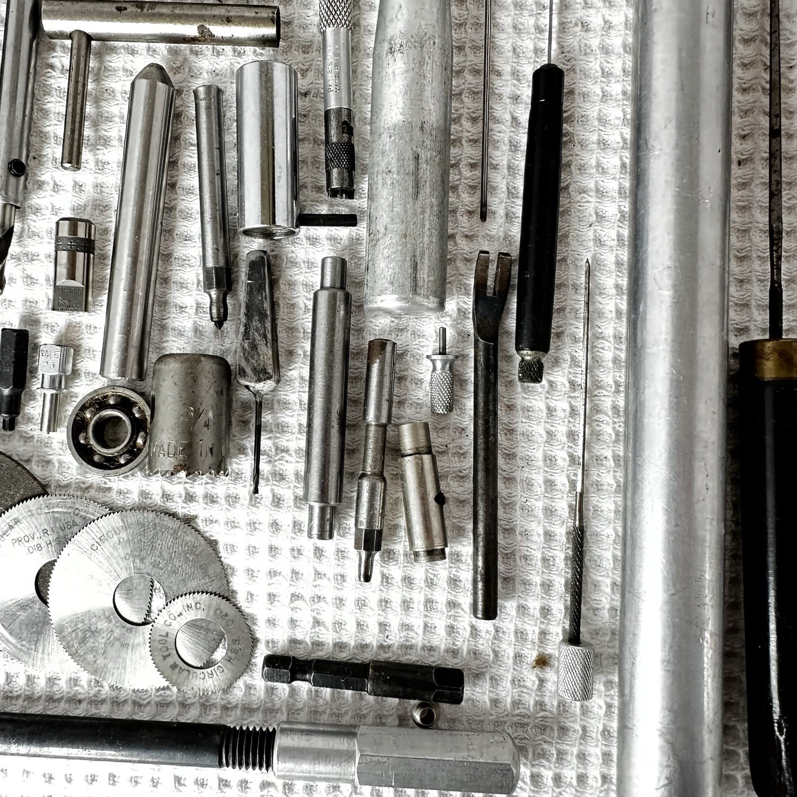 Machinist and Watchmaker Tools Lot 62 Piece End Mill Awl Saw Blades Drill Bits