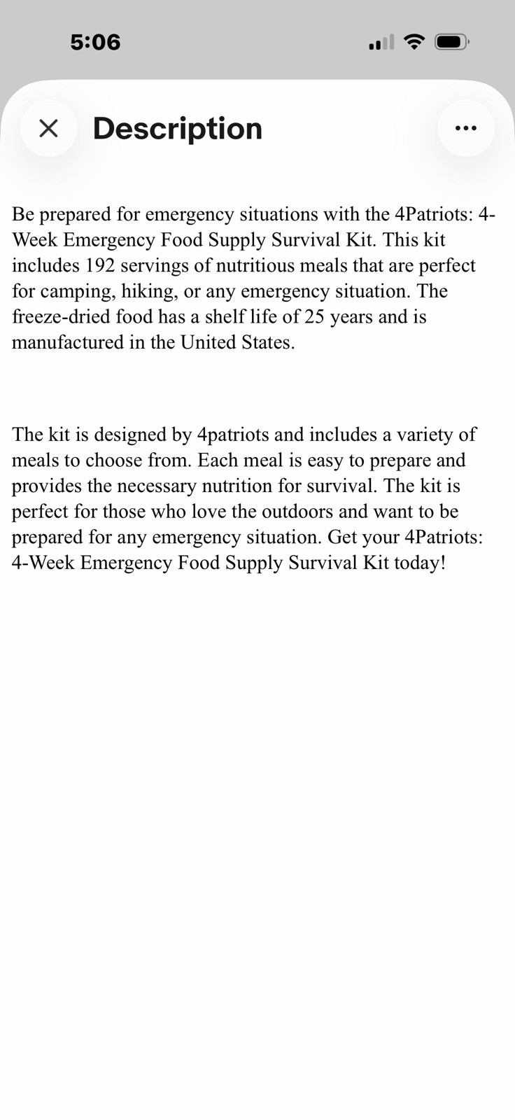 4Patriots: 4-Week Emergency Food Supply Survival Kits Plus Bonus Meal No Tote