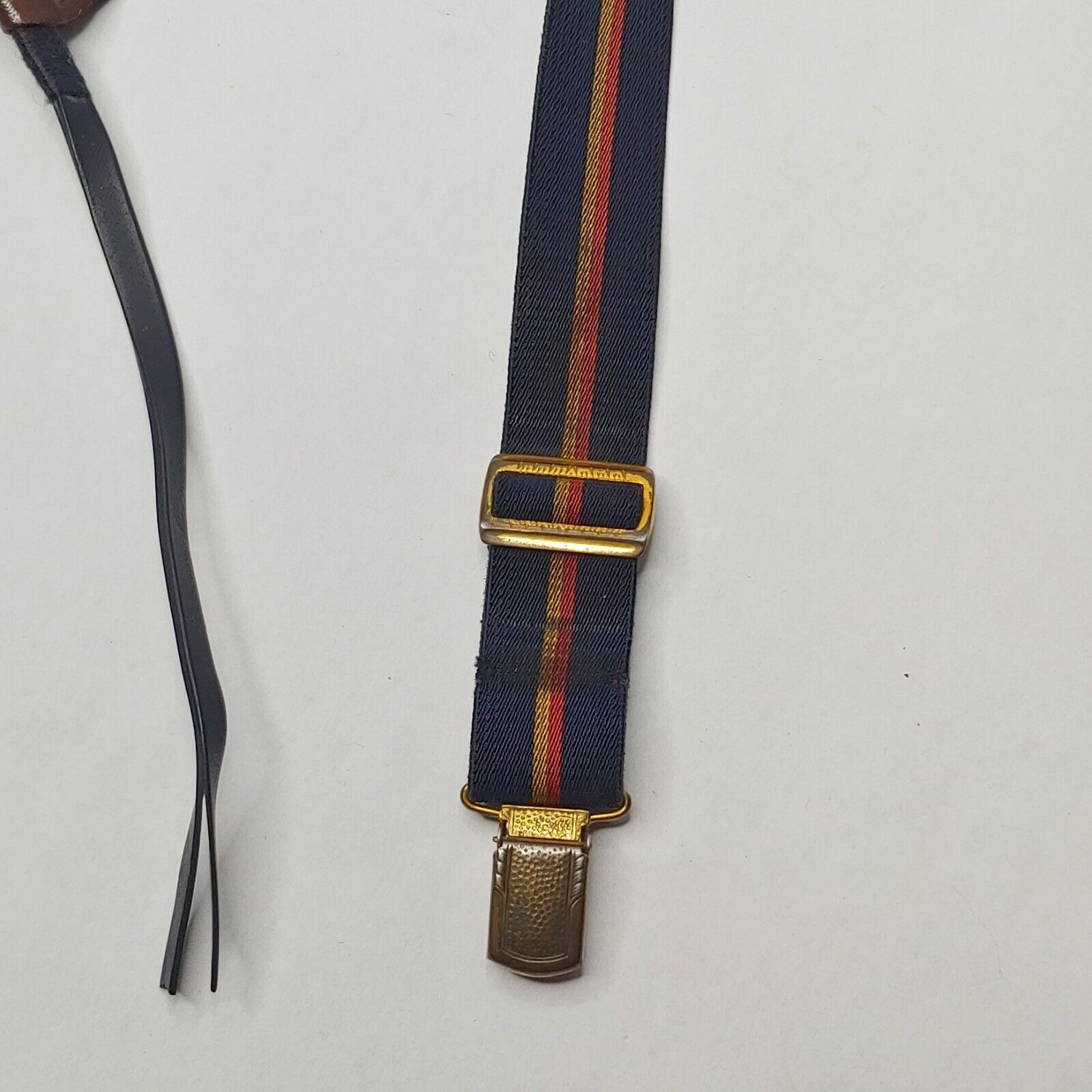 Vintage Boys Pant Suspenders Black Gold Stripe Stretch Adjustable Belt READ