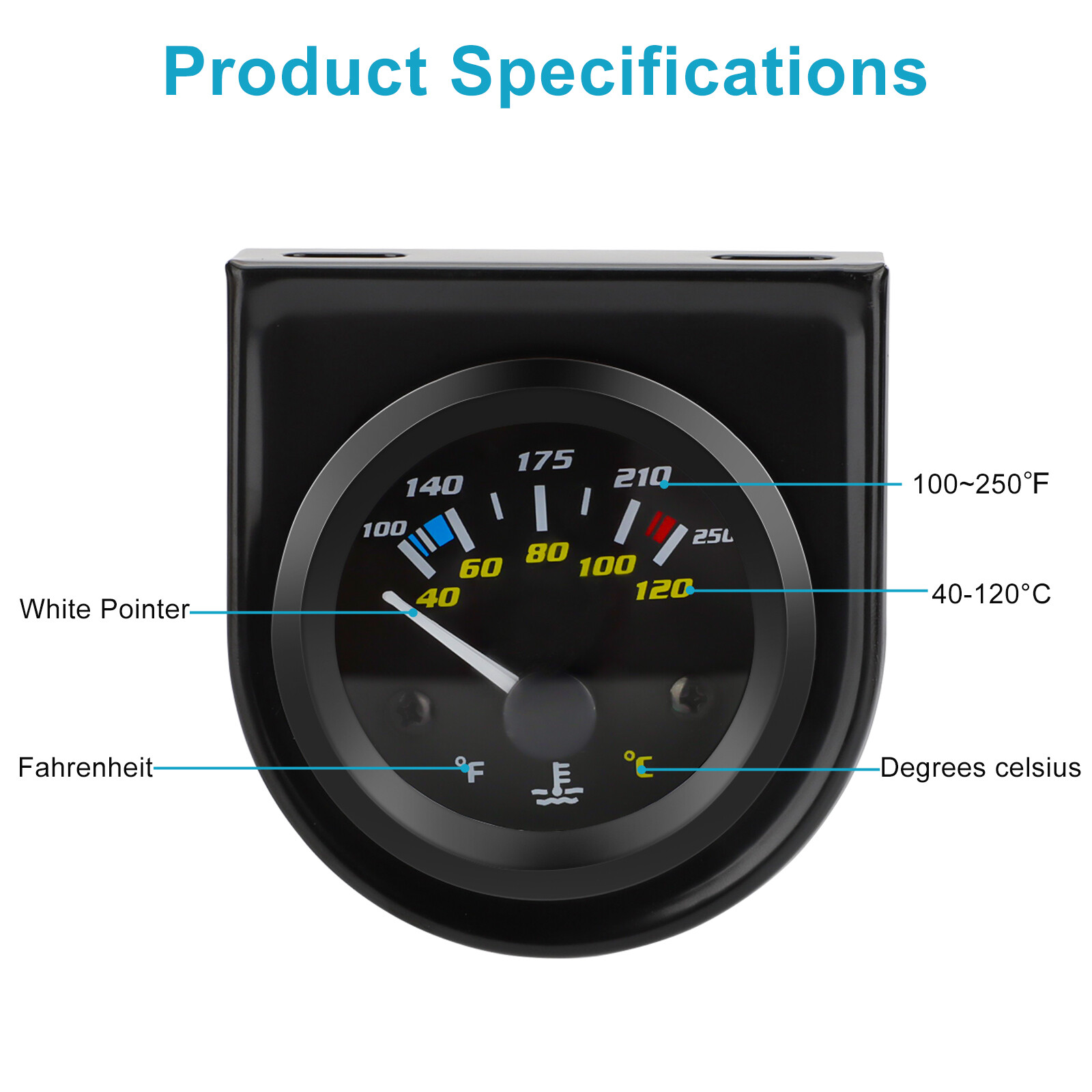 2'' 52mm Mechanical Black Pointer Water Temp Temperature Gauge + Sensor ℃ & ℉