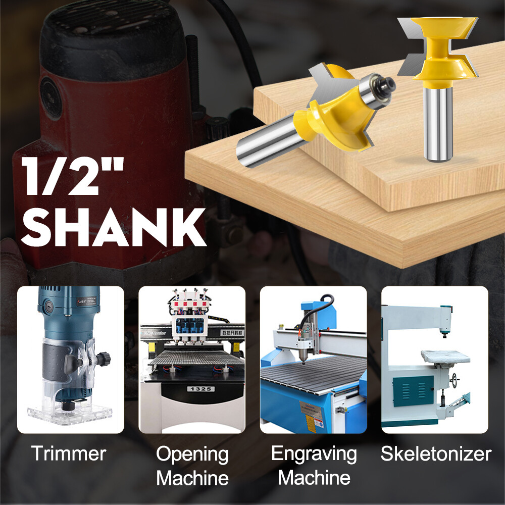 2Pcs/Set Tongue and Groove Router Bits 3T T-Shape CNC Wood Milling Cutter