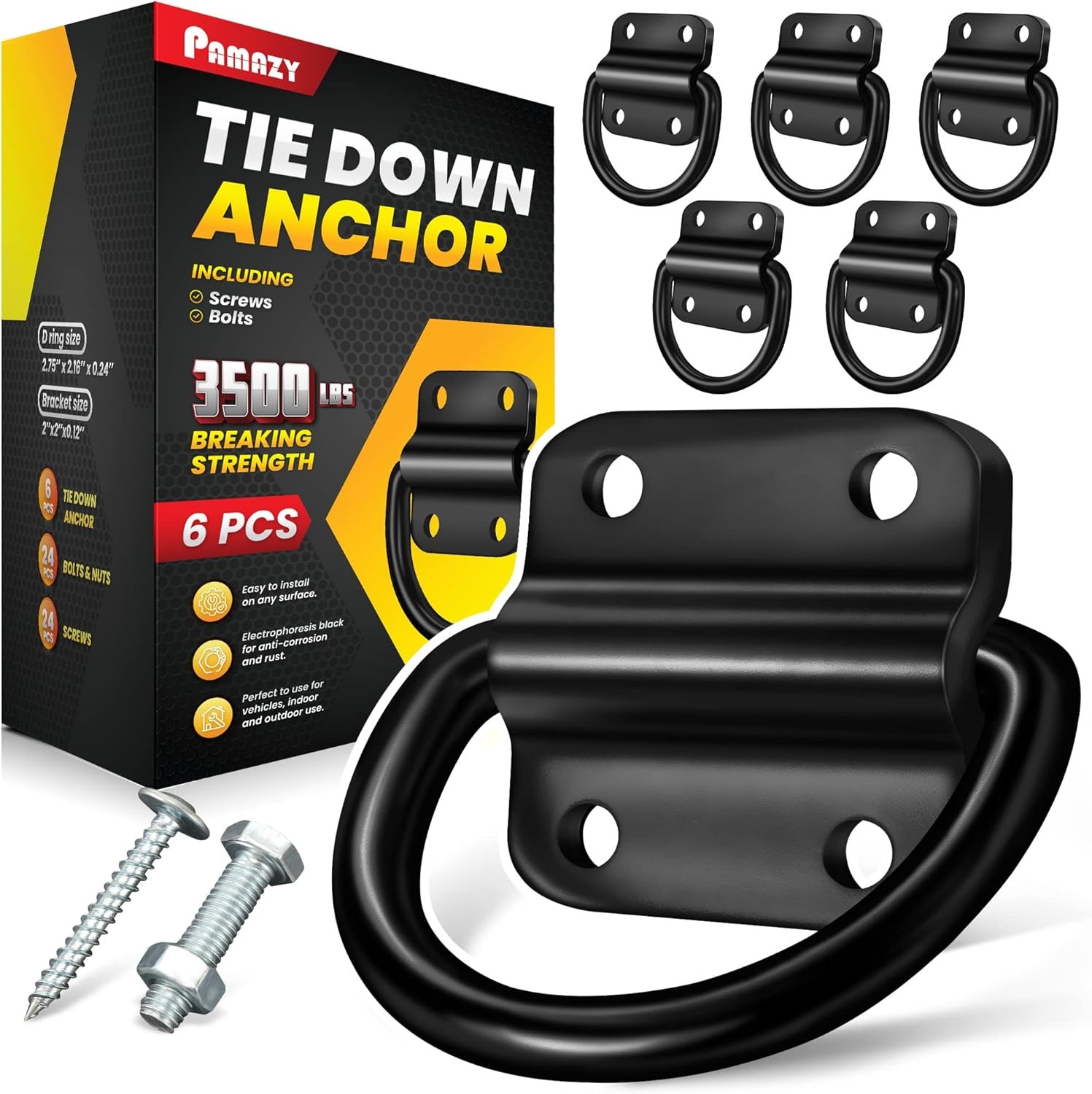 6PCS Cargo Tie Down Anchors – 3500 LB Heavy Duty D Rings for Trailers, Truck Bed