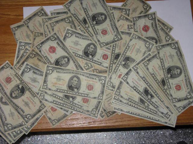 1928 -53-63 $5 Dollar Red Seals ~ $5 Bill G-XF _ Collectible Lot Currency